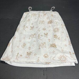 By Frankie White Boho Sundress With Gold Mystical Print Adjustable Straps & Line